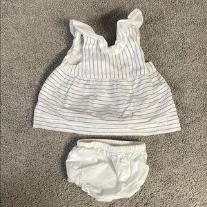 Janie and Jack White & Black Stripped Bow Blouse with Bloomers  | 0-3 Months